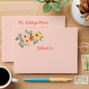 Whimsical Blush Pink Watercolor Floral Envelope
