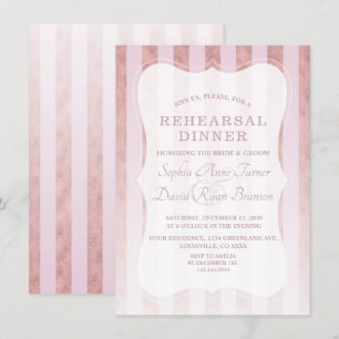 Whimsical Blush Rose Gold Stripes Rehearsal Dinner Invitation