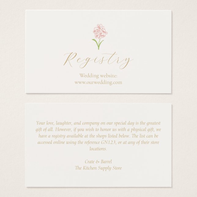 Whimsical Blush Rose Wedding Registry Enclosure (Front & Back)