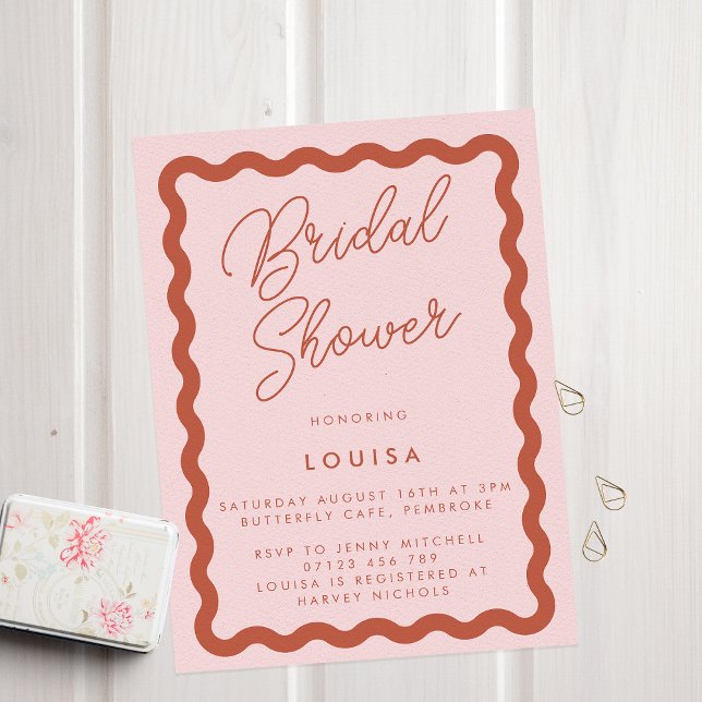 Whimsical Blush & Terracotta Wavy Bridal Shower Invitation (Creator Uploaded)