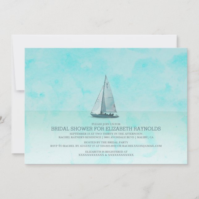 Whimsical Boat Bridal Shower Invitations (Front)