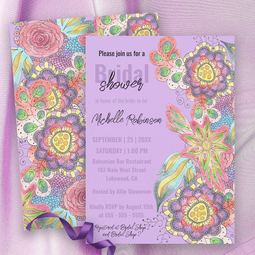 Whimsical Bohemian Colorful Flowers Bridal Shower Invitation
