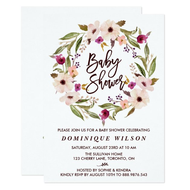 Whimsical Bohemian Floral Wreath Baby Shower Invitation