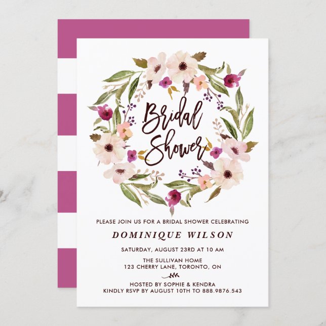 Whimsical Bohemian Floral Wreath Bridal Shower Invitation (Front/Back)