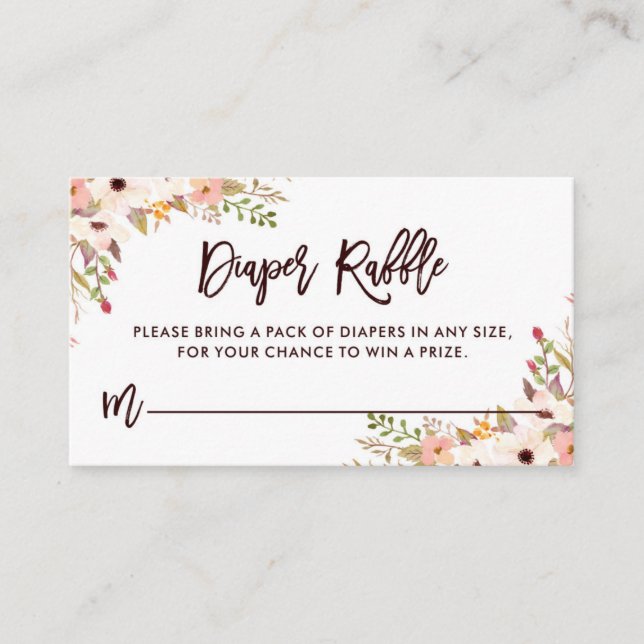 Whimsical Bohemian Flower Diaper Raffle Enclosure Card (Front)