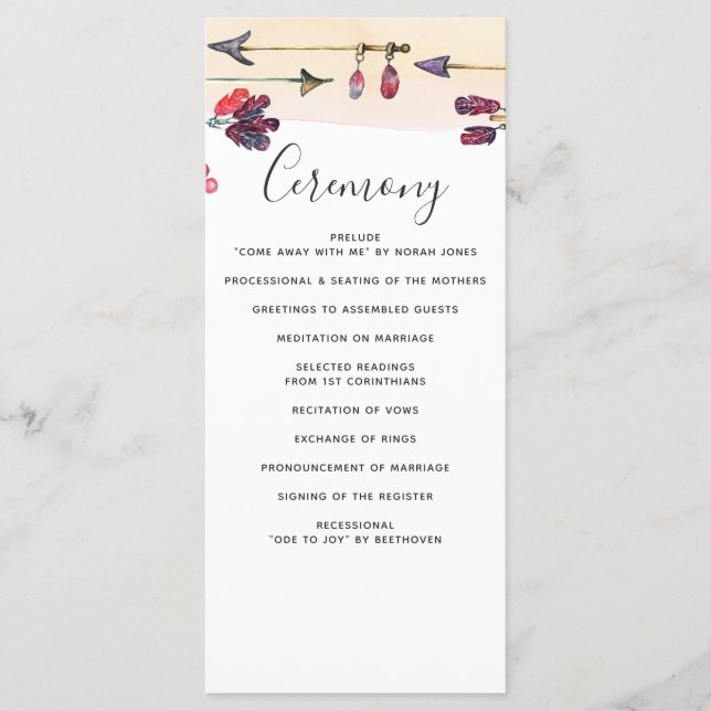 Whimsical Bohemian free spirit wedding programs (Front)