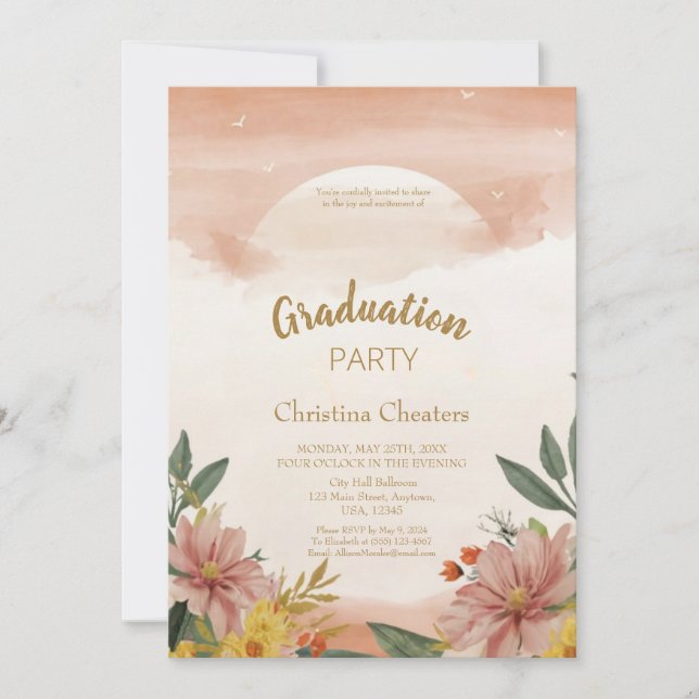 Whimsical Bohemian Sunset Peach Fuzz Graduation  Invitation (Front)