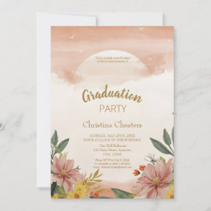 Whimsical Bohemian Sunset Peach Fuzz Graduation  Invitation
