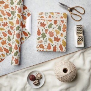 Whimsical Boho Autumn Leaves Watercolor Wrapping Paper