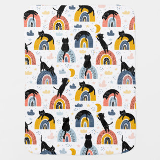 Whimsical Boho Black Cats & Scandinavian Rainbows  Baby Blanket