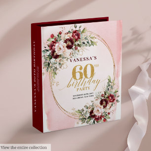 Whimsical Boho Blush Burgundy Gold 60th Birthday 3 Ring Binder