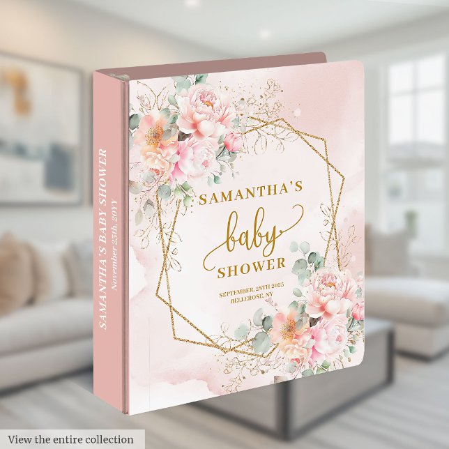 Whimsical boho blush pink floral girl baby shower 3 ring binder (Whimsical boho blush pink floral girl baby shower 3 ring binder )