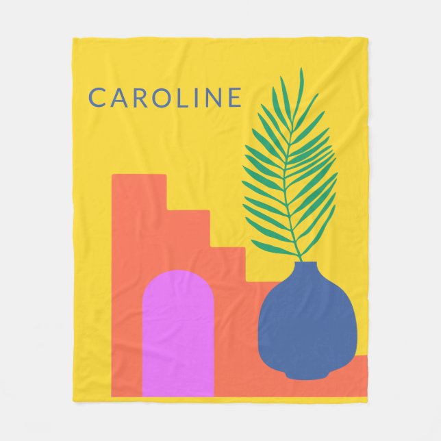 Whimsical Boho Botanical Shapes Personalized Name  Fleece Blanket (Front)