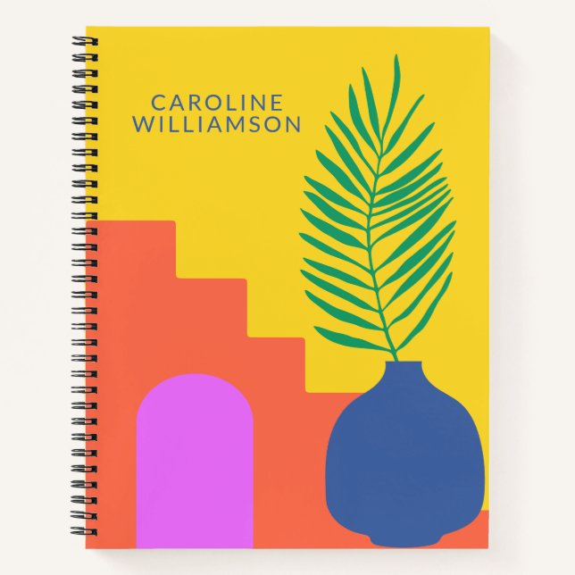 Whimsical Boho Botanical Shapes Personalized Name Notebook (Front)