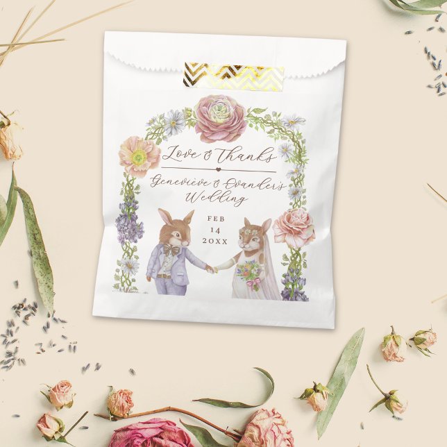 Whimsical Boho Bunny Rabbit Love Floral Wedding  Favor Bag (Illustrated bunny rabbit themed favor bags)