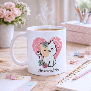 Whimsical Boho Cat Monogram Coffee Mug