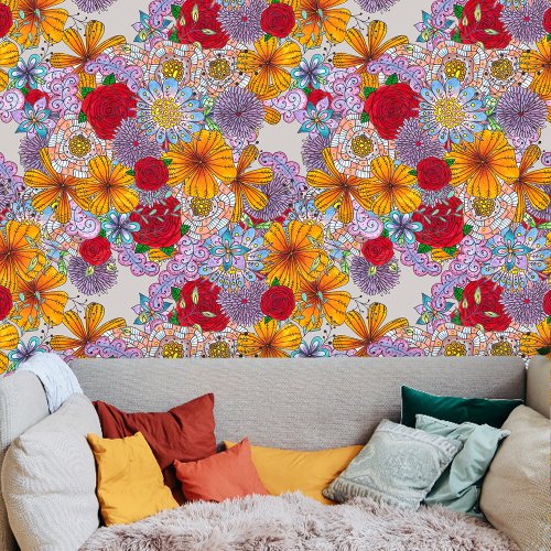 Whimsical Boho Chic Orange Red Pink Florals 