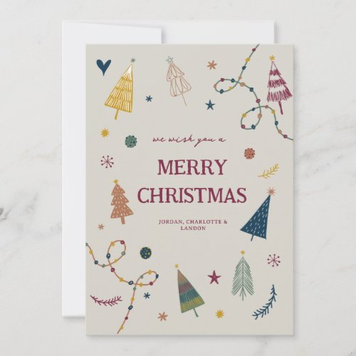 Whimsical Boho Christmas Trees Holiday Card