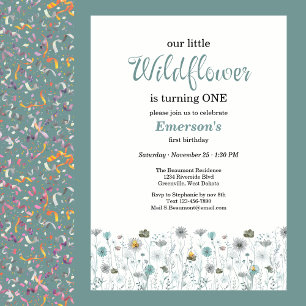 Whimsical Boho Color Wildflower 1st Birthday Party Invitation