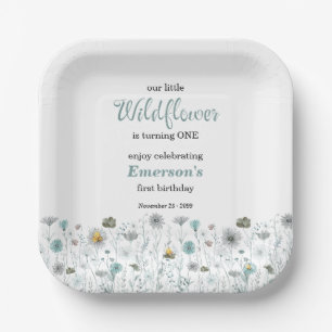 Whimsical Boho Color Wildflower 1st Birthday Party Paper Plates