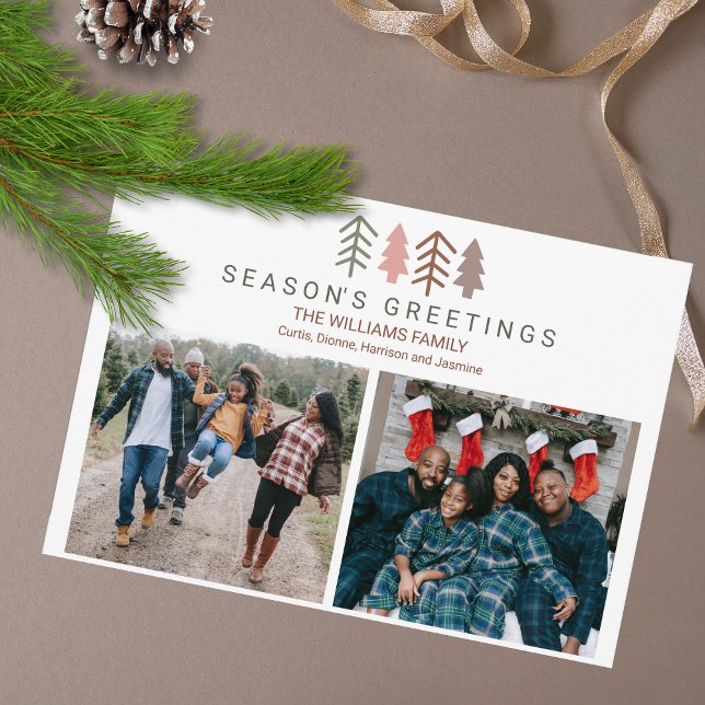 Whimsical Boho Custom Two Photo Christmas Holiday Card (Send Holiday Cheer to Family and friends far and near with this simple but cute card.)