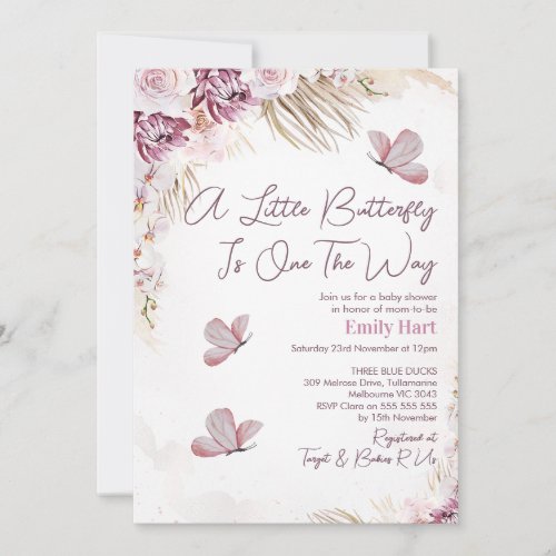 Whimsical Boho Floral Butterfly Baby Shower Invitation