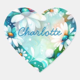 Whimsical Boho Floral Daisy with Hearts Heart Sticker