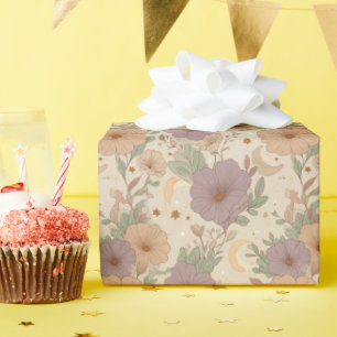 Whimsical Boho Floral & Moon Dreamscape Wrapping Paper
