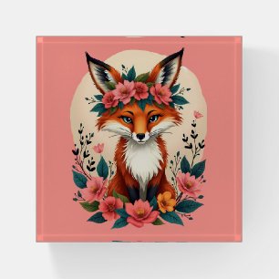 Whimsical Boho Fox with Floral Crown Woodland Paperweight