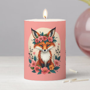 Whimsical Boho Fox with Floral Crown Woodland Pillar Candle