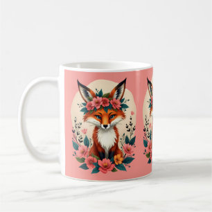 Whimsical Boho Fox with Floral Crown Woodland Pink Coffee Mug