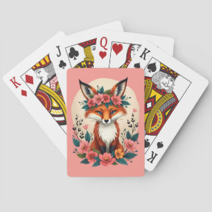 Whimsical Boho Fox with Floral Crown Woodland Poker Cards