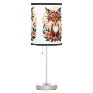 Whimsical Boho Fox with Floral Crown Woodland Table Lamp