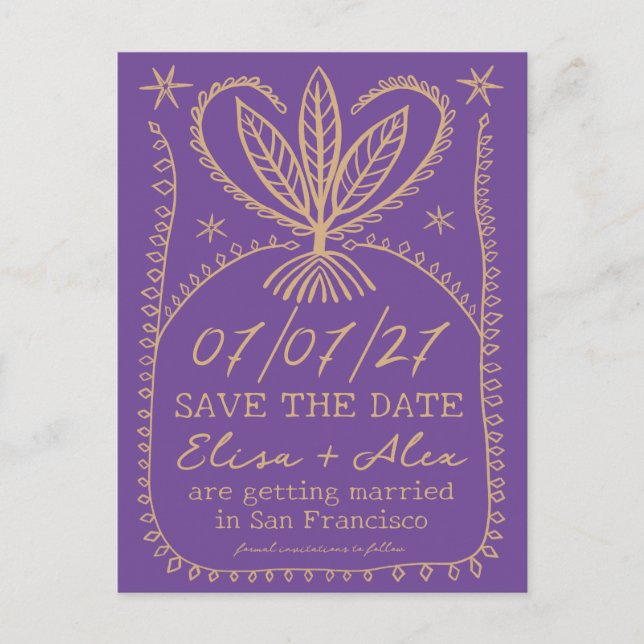Whimsical Boho Frame Elegant SAVE THE DATE CUSTOM Invitation Postcard (Front)