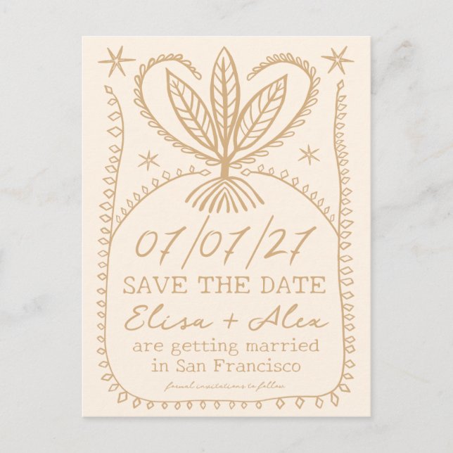 Whimsical Boho Frame Elegant SAVE THE DATE CUSTOM Invitation Postcard (Front)