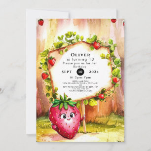 Whimsical Boho Fruit Strawberry Birthday Invitation