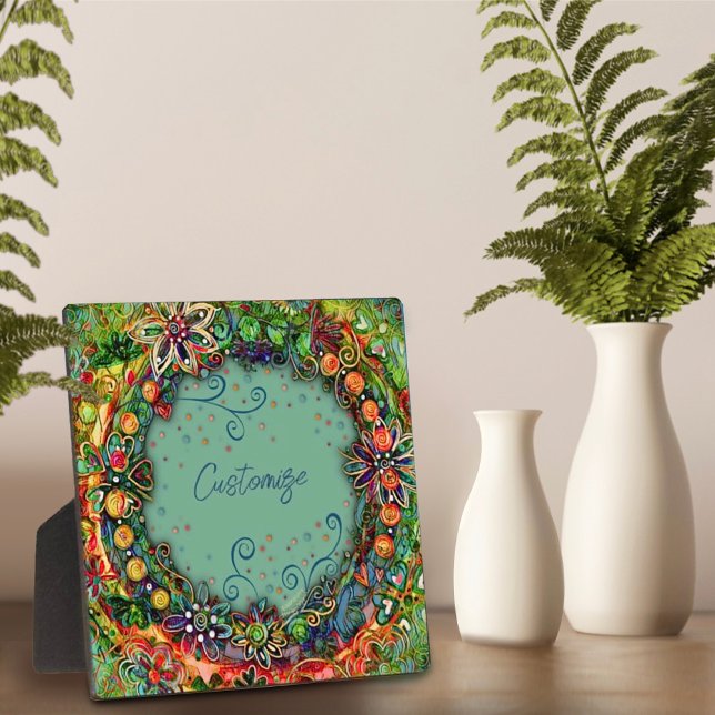 Whimsical Boho Green Fun Floral Customized Plaque (Creator Uploaded)