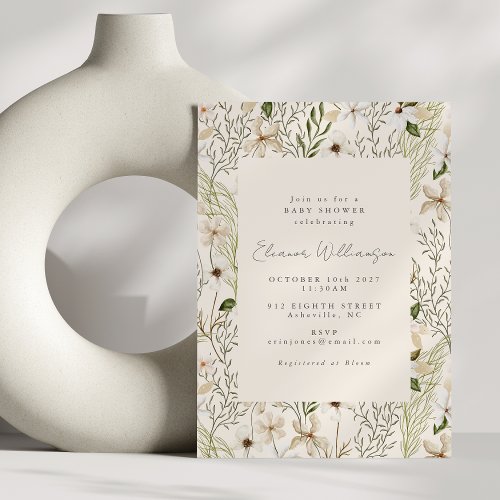 Whimsical Boho Greenery Foliage Baby Shower Invitation