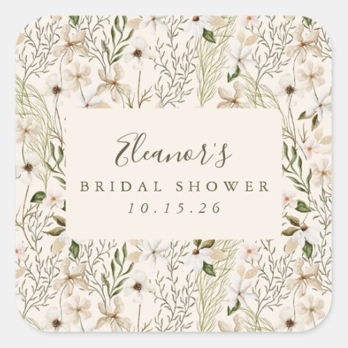 Whimsical Boho Greenery Foliage Bridal Shower Square Sticker