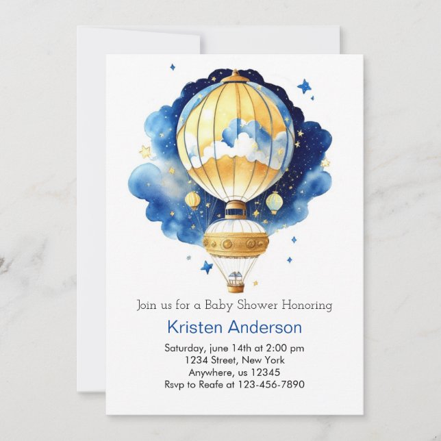 Whimsical Boho Hot Air Balloon Boy Baby Shower Invitation (Front)