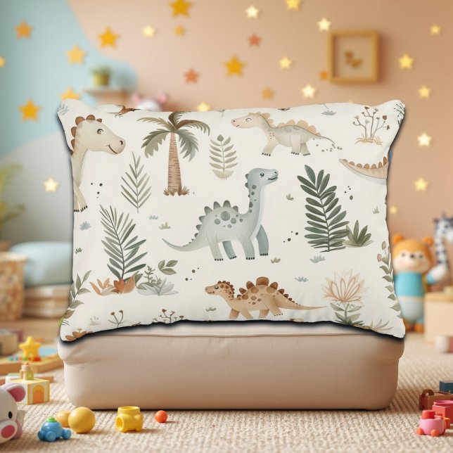 Whimsical Boho Jungle Dinosaur Pattern Accent Pillow (Creator Uploaded)