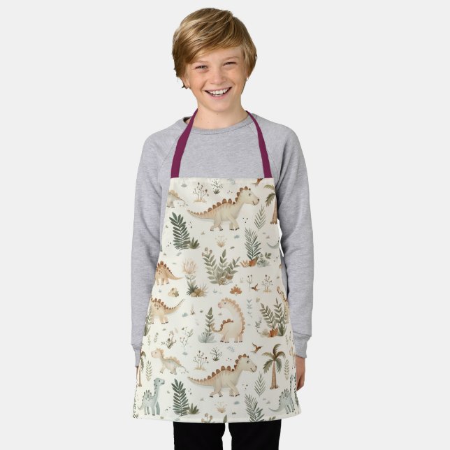 Whimsical Boho Jungle Dinosaur Pattern Apron (Worn)