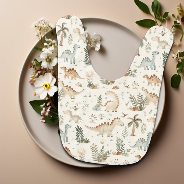 Whimsical Boho Jungle Dinosaur Pattern Baby Bib (Creator Uploaded)