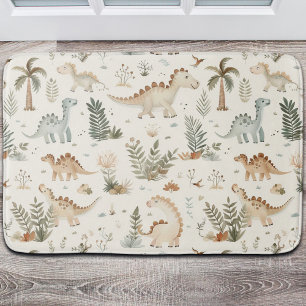Whimsical Boho Jungle Dinosaur Pattern Bath Mat