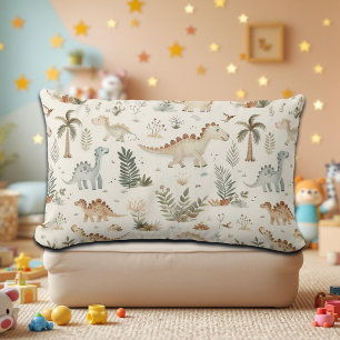 Whimsical Boho Jungle Dinosaur Pattern Lumbar Pillow