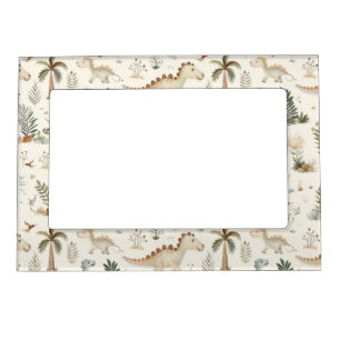 Whimsical Boho Jungle Dinosaur Pattern Magnetic Frame