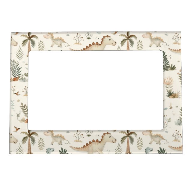 Whimsical Boho Jungle Dinosaur Pattern Magnetic Frame (Front)