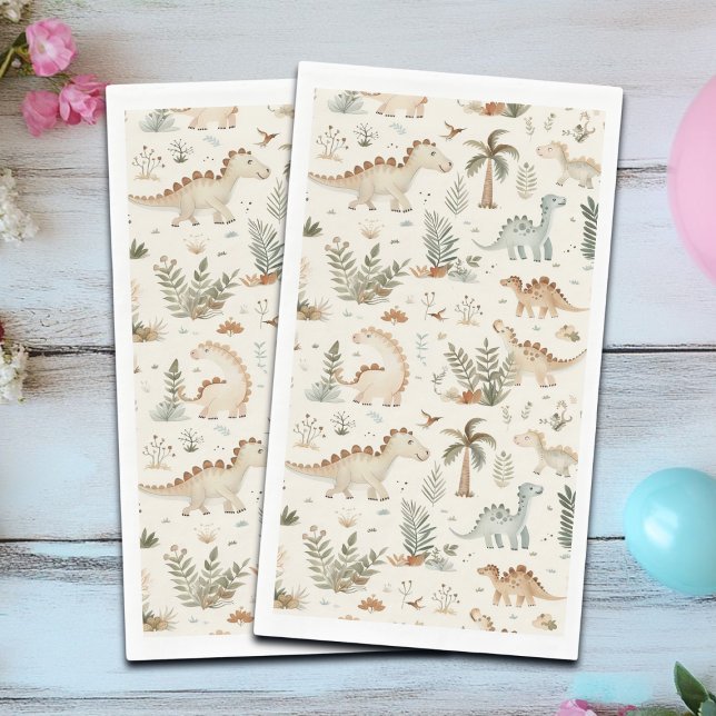 Whimsical Boho Jungle Dinosaur Pattern Paper Guest Towels (Creator Uploaded)