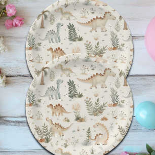 Whimsical Boho Jungle Dinosaur Pattern Paper Plates