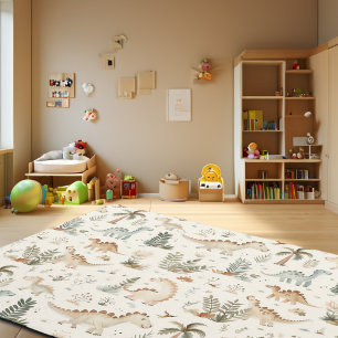 Whimsical Boho Jungle Dinosaur Pattern Rug